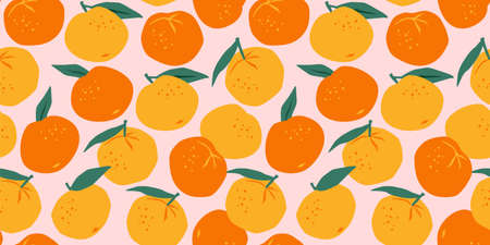 Vector seamless pattern with mandarins. Trendy hand drawn textures. Modern abstract design.のイラスト素材