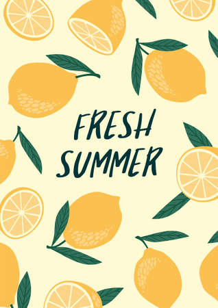 Vector illustration with lemons. Summer holliday, juice, fruit, citrus.のイラスト素材