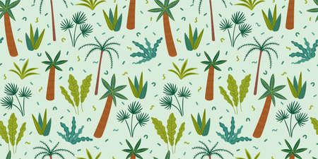 Seamless pattern with abstract tropical plants. Vector designのイラスト素材