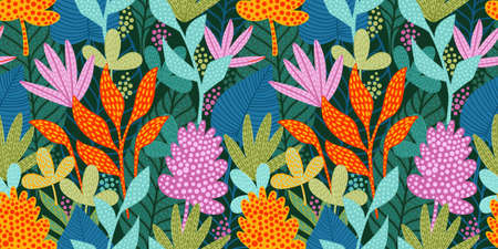 Bright funny seamless pattern with abstract leaves. Vector designのイラスト素材