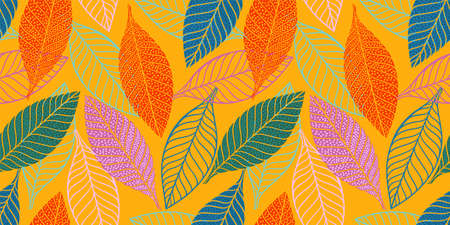 Bright funny seamless pattern with abstract leaves. Vector designのイラスト素材