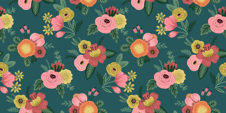 Folk floral seamless pattern. Modern abstract designのイラスト素材