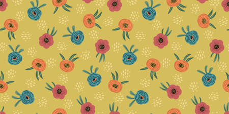Folk floral seamless pattern. Modern abstract designのイラスト素材