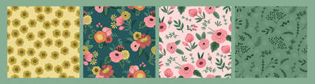 Set of Folk floral seamless patterns. Modern abstract designのイラスト素材