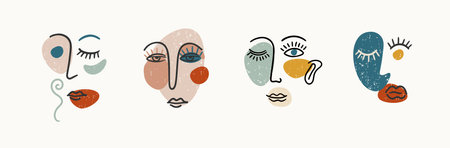 Set of Contemporary portraits. Line art. Modern vector designのイラスト素材