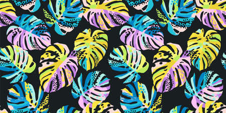 Abstract art seamless pattern with tropical leaves.のイラスト素材