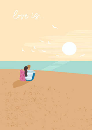 Romantic illustration with man and woman. Love, love story, relationship. Vector designのイラスト素材