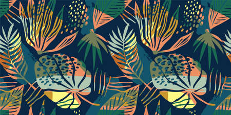Abstract art seamless pattern with tropical leaves.のイラスト素材