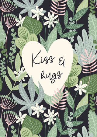 Kiss and hugs. Floral design concept for Valentines Day and other use.のイラスト素材