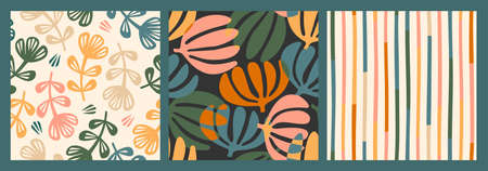 Set of abstract simple seamless pattern with flowers. Modern design for paper, cover, fabric, interior decor and otherのイラスト素材