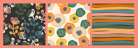 Set of abstract simple seamless pattern with flowers. Modern design for paper, cover, fabric, interior decor and otherのイラスト素材