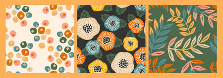 Set of abstract simple seamless pattern with flowers. Modern design for paper, cover, fabric, interior decor and otherのイラスト素材