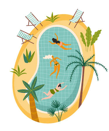 Vector illustration of tropical beach and swimming pool. Design element for summer concept and otherのイラスト素材