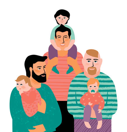 Vector isolated illustration with men and children. Design element for Happy Fathers Day and other.のイラスト素材