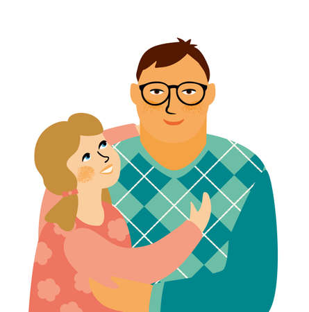 Vector isolated illustration of man with daughter. Design element for Happy Fathers Day and otherのイラスト素材