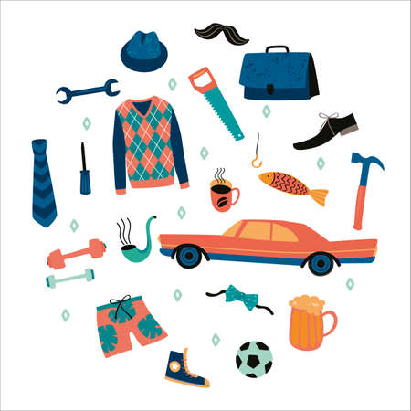 Vector isolated illustration with mans things. Design element for Happy Fathers Day and otherのイラスト素材
