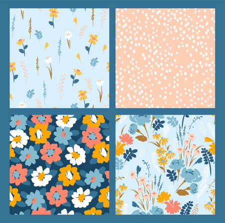 Floral abstract seamless patterns. Vector design for different surfases.のイラスト素材