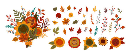 Autumn nature. Floral set. Vector design for card, poster, flyer, web and otherのイラスト素材