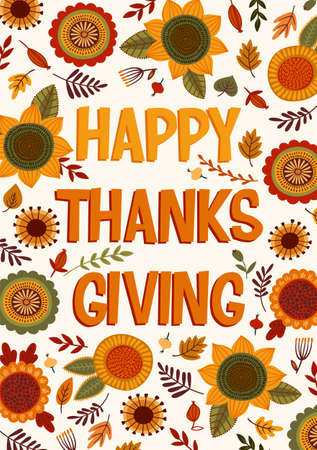 Happy Thanksgiving illustration. Vector design for card, poster, flyer, web and otherのイラスト素材