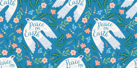 Doves of peace. Vector seamless pattern. Background for paper, packaging, wallpaper, fabric and otherのイラスト素材