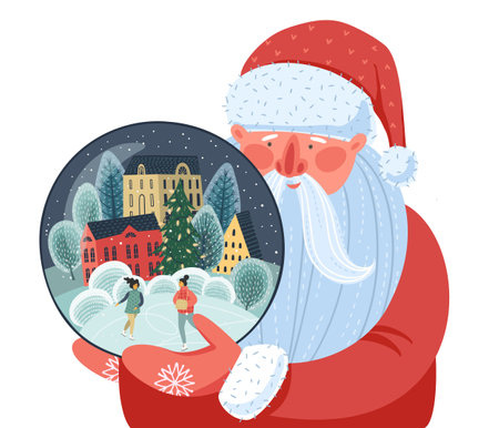 Christmas and Happy New Year isolated illustration with Santa Claus. Vector design.のイラスト素材