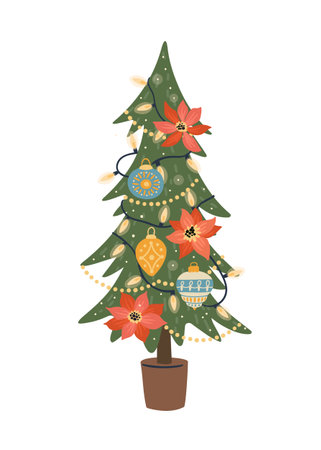 Christmas and Happy New Year isolated illustration of Christmas tree. Vector design.のイラスト素材