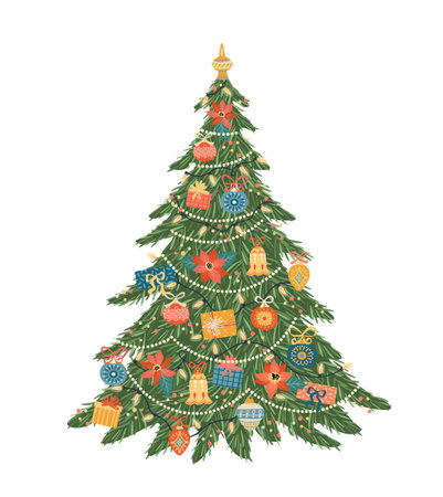 Christmas and Happy New Year isolated illustration of Christmas tree. Vector design.のイラスト素材