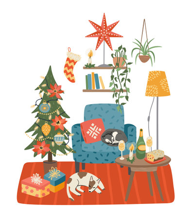 Christmas and Happy New Year isolated illustration of sweet home. Vector design.のイラスト素材