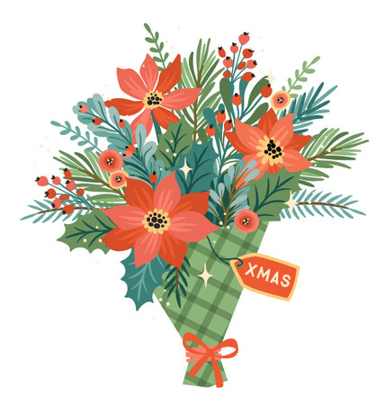 Christmas and Happy New Year isolated illustration of Christmas bouquet. Vector design.のイラスト素材