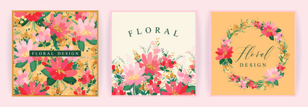 Set of vector floral design. Template for card, poster, flyer, cover, home decor and other.の写真素材
