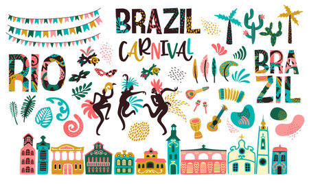 Brazil carnival. Big vector clipart. Isolated illustrations for carnival concept and otherのイラスト素材