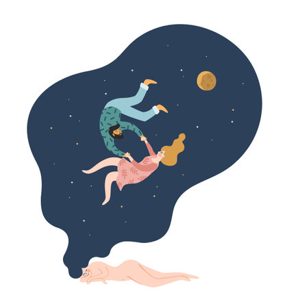 Romantic illustration with people. Love, love story, relationship. Vector design concept for Valentines Day and other use.のイラスト素材