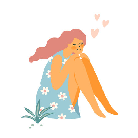 Isolated romantic illustration with woman. Love, love story, relationship. Vector design concept for Valentines Day and other.のイラスト素材
