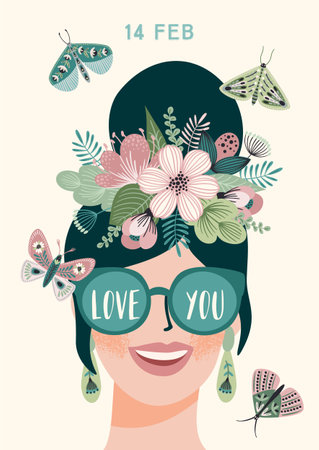 Romantic illustration with woman. Love, love story, relationship. Vector design concept for Valentines Day and other.のイラスト素材