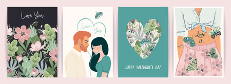 Set of Romantic illustrations. Man and woman. Love, love story, relationship. Vector design concept for Valentines Day and other.のイラスト素材