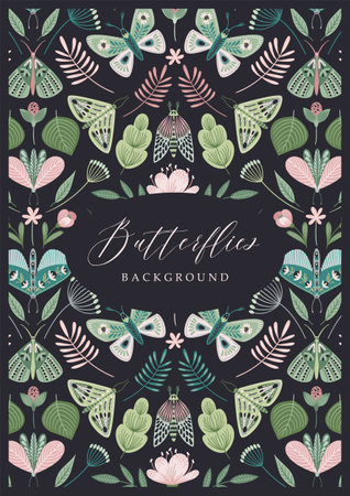 Vector butterflies background. Template for card, poster, flyer, cover, home decor and other.のイラスト素材