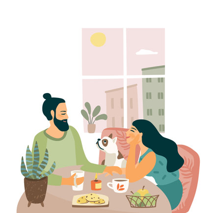 Romantic illustration with man and woman. Love, love story, relationship. Isolated vector design concept for Valentines Day and other.のイラスト素材