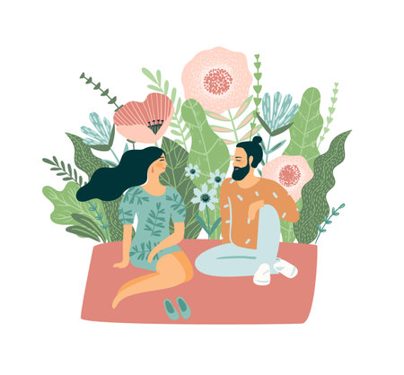Romantic illustration with man and woman. Love, love story, relationship. Vector design concept for Valentines Day and other.のイラスト素材