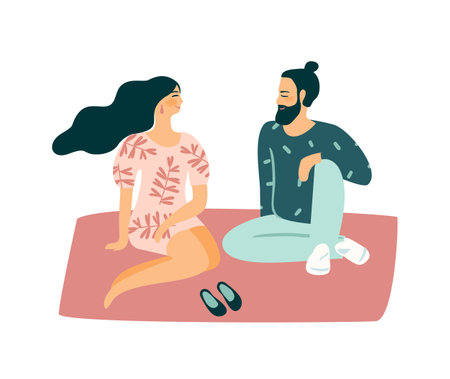 Romantic illustration with man and woman. Love, love story, relationship. Vector design concept for Valentines Day and other.のイラスト素材
