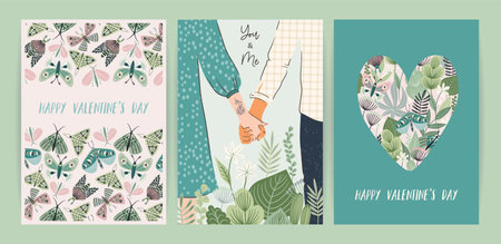 Set of Romantic illustrations. Man and woman. Love, love story, relationship. Vector design concept for Valentines Day and other.のイラスト素材