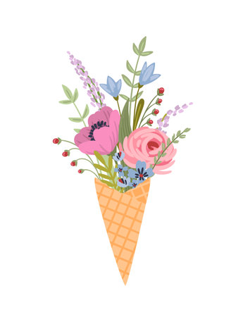 Isolated llustration cute bouquet of flowers. Vector design concept for holyday andのイラスト素材