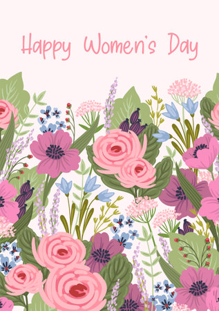 Vector template with beautiful flowers. Design concept for International Women s Day and otherのイラスト素材