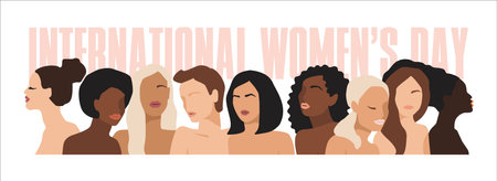 Isolated vector illustration of abstract women with different skin colors. Struggle for freedom, independence, equality. Concept for International Womens Day and otherのイラスト素材