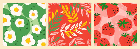 Floral seamless patterns with Strawberry. Vector abstract design for paper, cover, fabric, interior decor and otherのイラスト素材