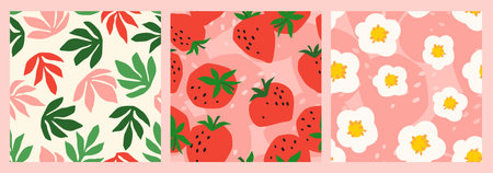 Floral seamless patterns with Strawberry. Vector abstract design for paper, cover, fabric, interior decor and otherのイラスト素材