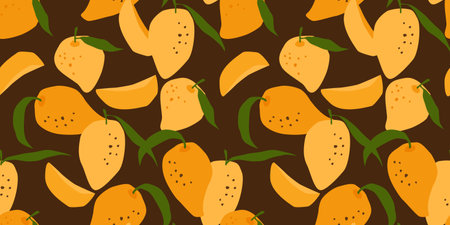 Vector seamless pattern with mango. Trendy hand drawn textures. Modern abstract designのイラスト素材