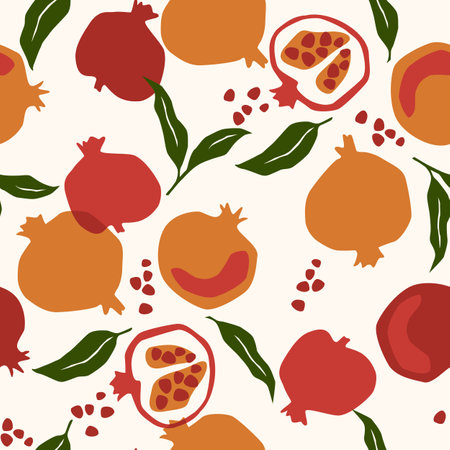Vector seamless pattern with pomegranate. Trendy hand drawn textures. Modern abstract designのイラスト素材