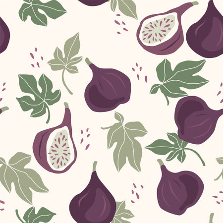 Vector seamless pattern with figs. Trendy hand drawn textures. Modern abstract designのイラスト素材