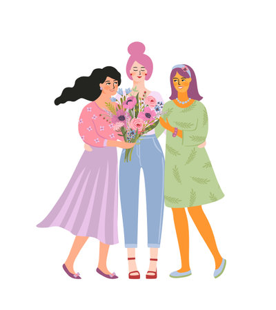 Isolated illustration of a women with flowers. Concept for International Women s Day and otherのイラスト素材