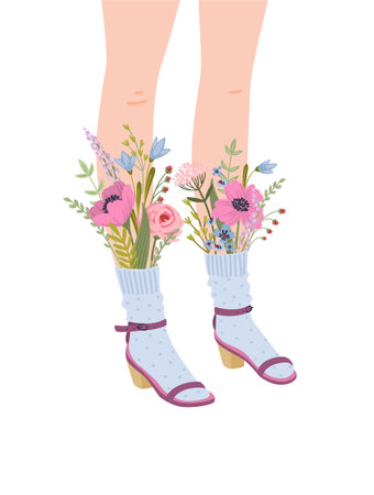 Isolated illustration of female legs with flowers. Concept for International Women s Day and otherのイラスト素材